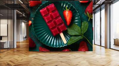 strawberry popsicles, sweet and natural summer ice cream berries dessert Wall mural