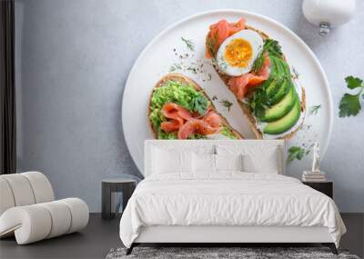 toasts with avocado, smoked salmon and egg Wall mural