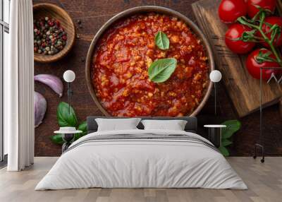 Traditional italian Bolognese sauce in saucepot Wall mural