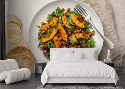 Vegan grilled pumpkin and roasted chickpeas salad Wall mural