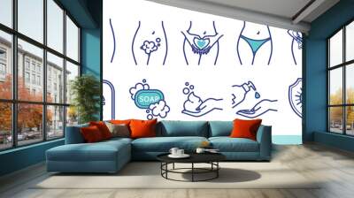 Intimate hygiene. Vector set of female means personal hygiene products Wall mural