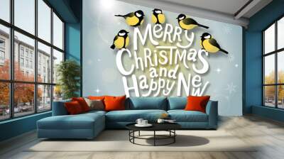 Christmas typographic label for Xmas and New Year holidays desig Wall mural