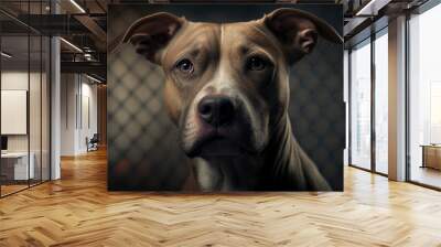 Illustrated portrait of a brown pitbull dog in an animal shelter. Generative ai Wall mural