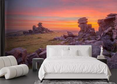 Sunset Staple tor Dartmoor Devon Uk Wall mural