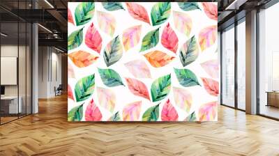 Beautiful lovely cute wonderful graphic bright floral herbal autumn orange green yellow leaves pattern watercolor hand sketch. Perfect for textile, wallpapers, wrapping paper Wall mural