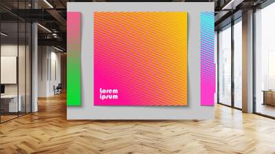 Set of square abstract backgrounds with halftone pattern in neon colors. Collection of gradient textures with geometric ornament. Design template of flyer, banner, cover, poster. Vector  Wall mural