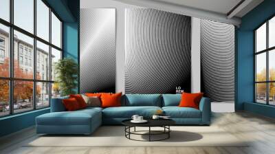 set of vertical abstract backgrounds with halftone pattern in black and white colors. design templat Wall mural