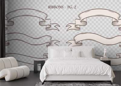 set of vintage hand drawn ribbons on the sham transparent background. collection of retro labels, ba Wall mural