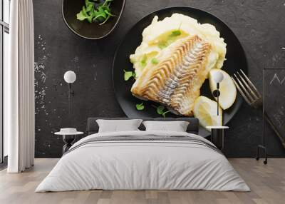 Fried fish with mashed potatoes Wall mural