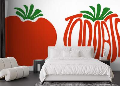 Fresh Tomato Vegetable for Emblem, Logo, Sign or Badge. Tomato word. Wall mural