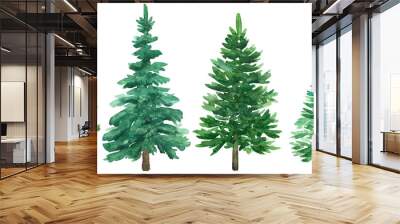 Watercolor Christmas green trees. Spruce and holiday tree. Hand-drawn illustration. Wall mural