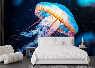 Beautiful colorful jellyfish in the water. Close up in a blurred background Wall mural