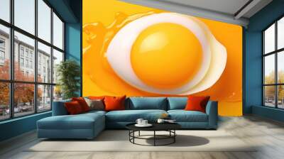 BIO fresh chicken broken eggs on green farm, food protein healthy food banner. Generative Ai. Wall mural