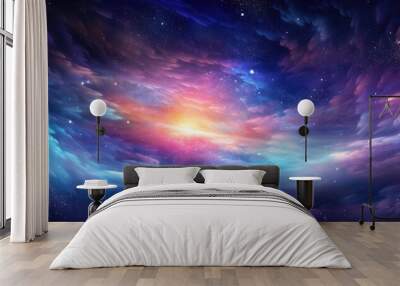 Colorful, stars and space background, panorama universe wallpaper panorama. Generative Ai. Wall mural