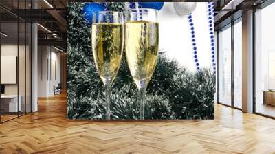 Christmas composition with champagne glasses Wall mural