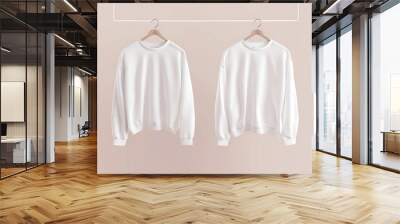 mockup of two white long sleeve t-shirt hanging on hanger, clothes template, sale shopping showcase, fashion design, put your logotype Wall mural