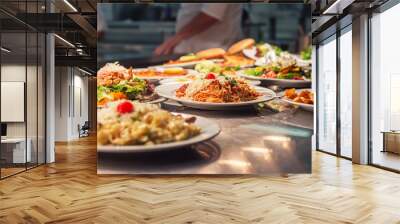 Food orders on the kitchen table in the restaurant Wall mural