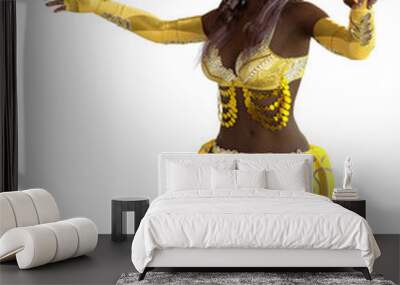 3D Belly dancer black skinned girl in yellow outfit Wall mural