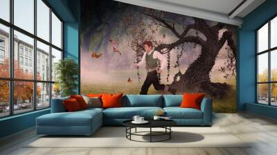 Fantasy hero in forest Wall mural