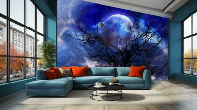 Leafless branches and full moon Wall mural