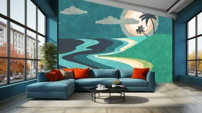 Night seashore and palm trees textured Wall mural