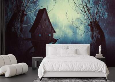 Spooky Witch House in Mist Wall mural