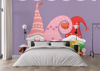 Three valentine gnome girls Wall mural