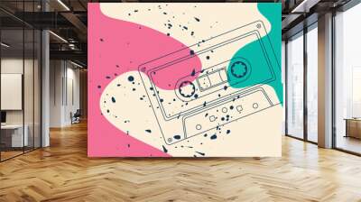 Vintage music poster with outlined cassette Wall mural