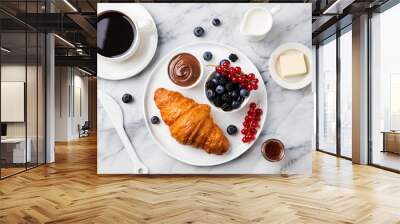 Breakfast with croissant with cup of coffee Wall mural