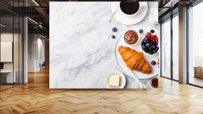 Breakfast with croissant with cup of coffee Wall mural