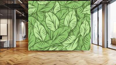 green organic leaves, seamless pattern. detailed illustration, hand drawn.great for fabric and texti Wall mural