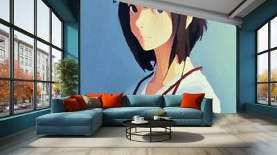 Digital art painting - portrait of nurse or doctor in medical wear. Wall mural