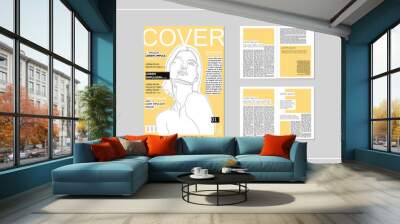 A4 magazine cover and spread sheet page layout template. fashion journal brochure design mock up with copy space. booklet, catalog design with facing pages, editable text composition. Wall mural