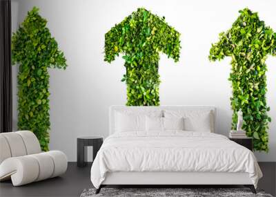 arrow up upwards made from green plant leaves isolated on transparent background, concept of growth, green energy, environmental nature eco friendly business increase evolve thrive Wall mural