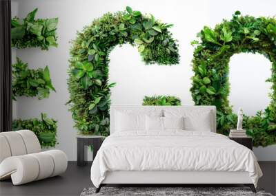 eco text e c o letter made of green leaves, concept of design element symbol icon logo for sustainable ecological business ecolabel Wall mural