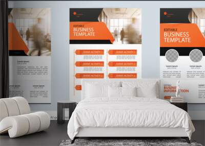 flyer brochure booklet ad poster business template text layout and copy space in orange and black color.  vector background for event agenda schedule project timetable flowchart planning Wall mural