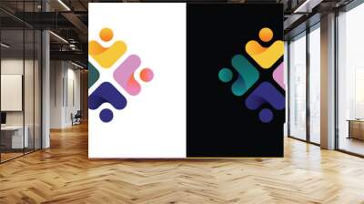 global community logo, abstract 4 people group icon, family children teenager social support, human resource company, business partnership team teamwork people networking connect cooperation logotype Wall mural