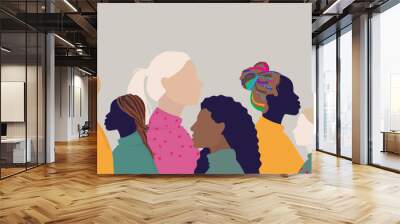 group of multicultural and multiethnic woman face silhouette in profile. Concept of racial equality, friendship and woman community Wall mural