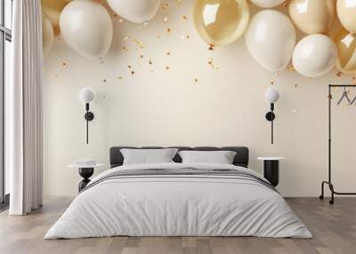 luxury balloon background border frame in gold beige nude color for poster brochure coupon flyer ad design, concept of birthday happy new year celebration grand opening sale discount Wall mural