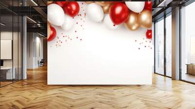 red gold balloon background luxury elegant border frame on white for poster brochure coupon flyer ad design, concept of birthday happy new year celebration grand opening sale discount Wall mural