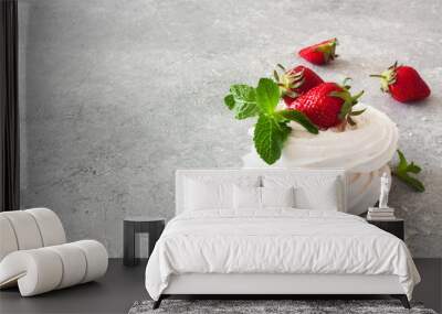 Meringueis with fresh strawberries and mint Wall mural