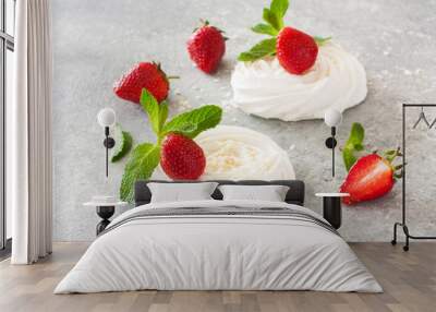 Meringueis with fresh strawberries and mint Wall mural