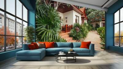 Interior of Tropical house outdoor with tropical garden Wall mural