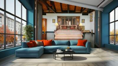 Luxury tropical villa interior in bed room Wall mural