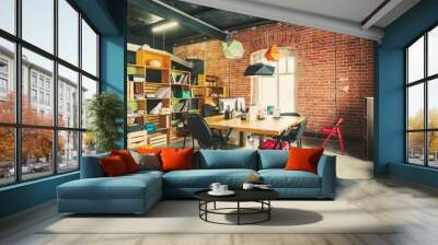 Modern office Interior with old vintage brick Wall. Art work  space Wall mural