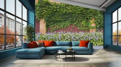 ivy covered wall, green fresh background. landscape design Wall mural