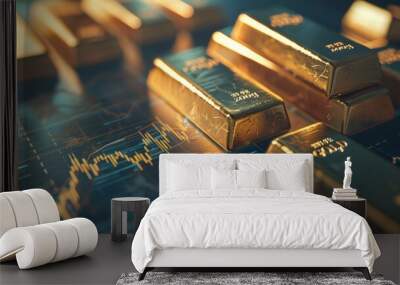 Picture of gold with a graph background.The price of gold depends on the world economy. Wall mural