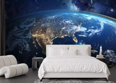 United States and North America from space at night with city lights showing human activity. Wall mural