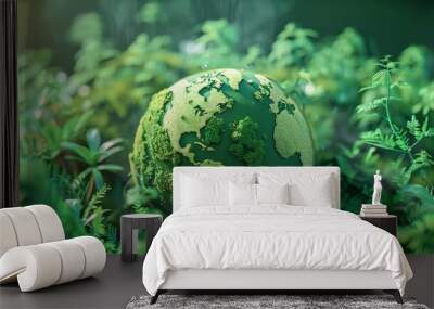 world environment day, earth day ,Environmentally friendly planet poster. Ecology concept.Globe On Moss In Forest Environmental Earth day concept. Wall mural