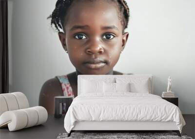 World Milk Day, 5 year old African girl sits smiling holding a glass of healthy milk. Wall mural